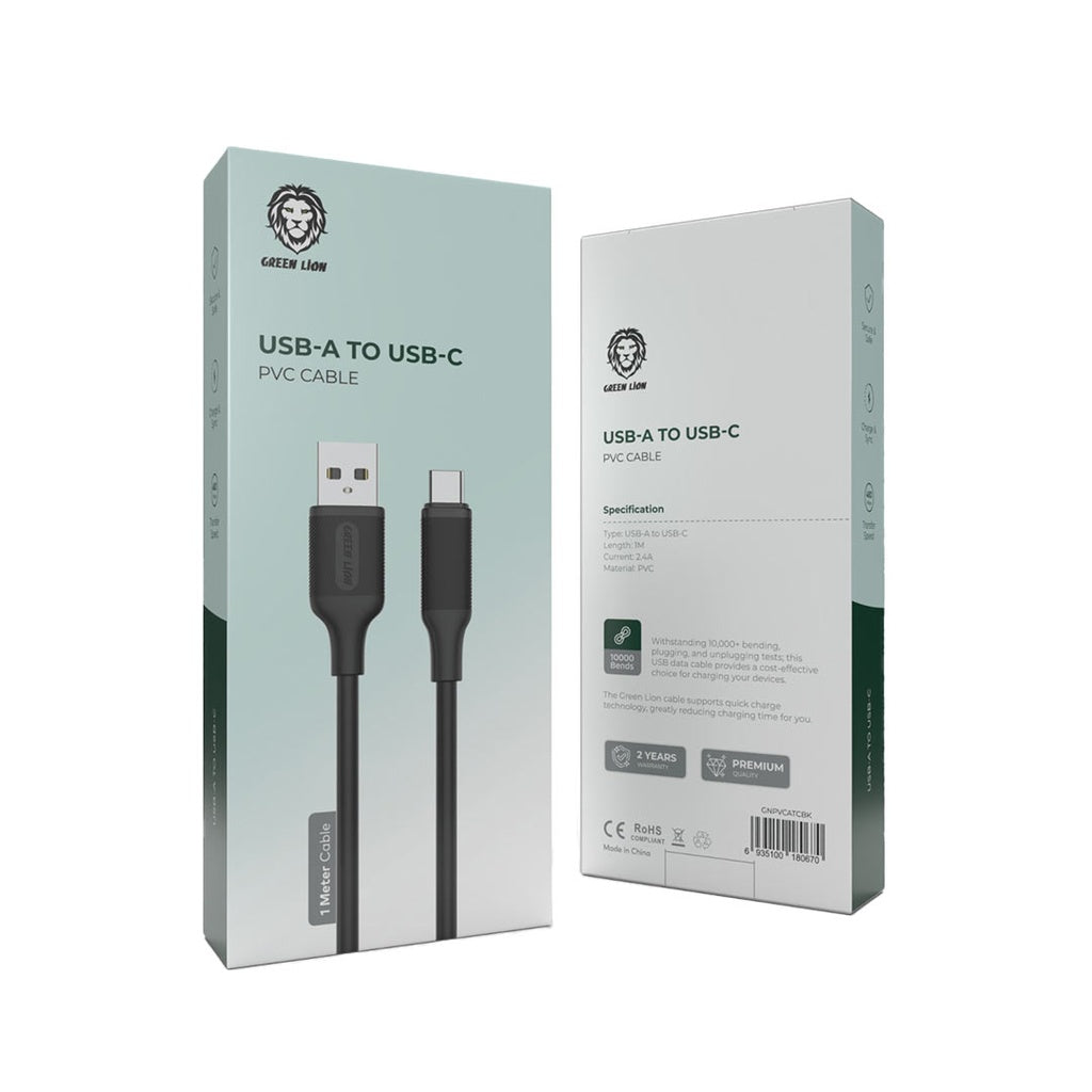 Green Lion USB-A to USB-C PVC Cable 1M 2.4A Green Lion USB-A to USB-C PVC Cable 1M 2.4A
